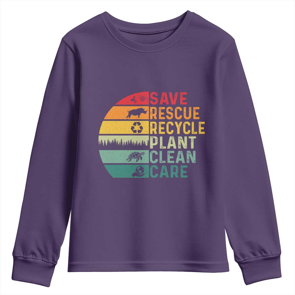 Earth Day Youth Sweatshirt Save Bees Rescue Animals Recycle Plastic