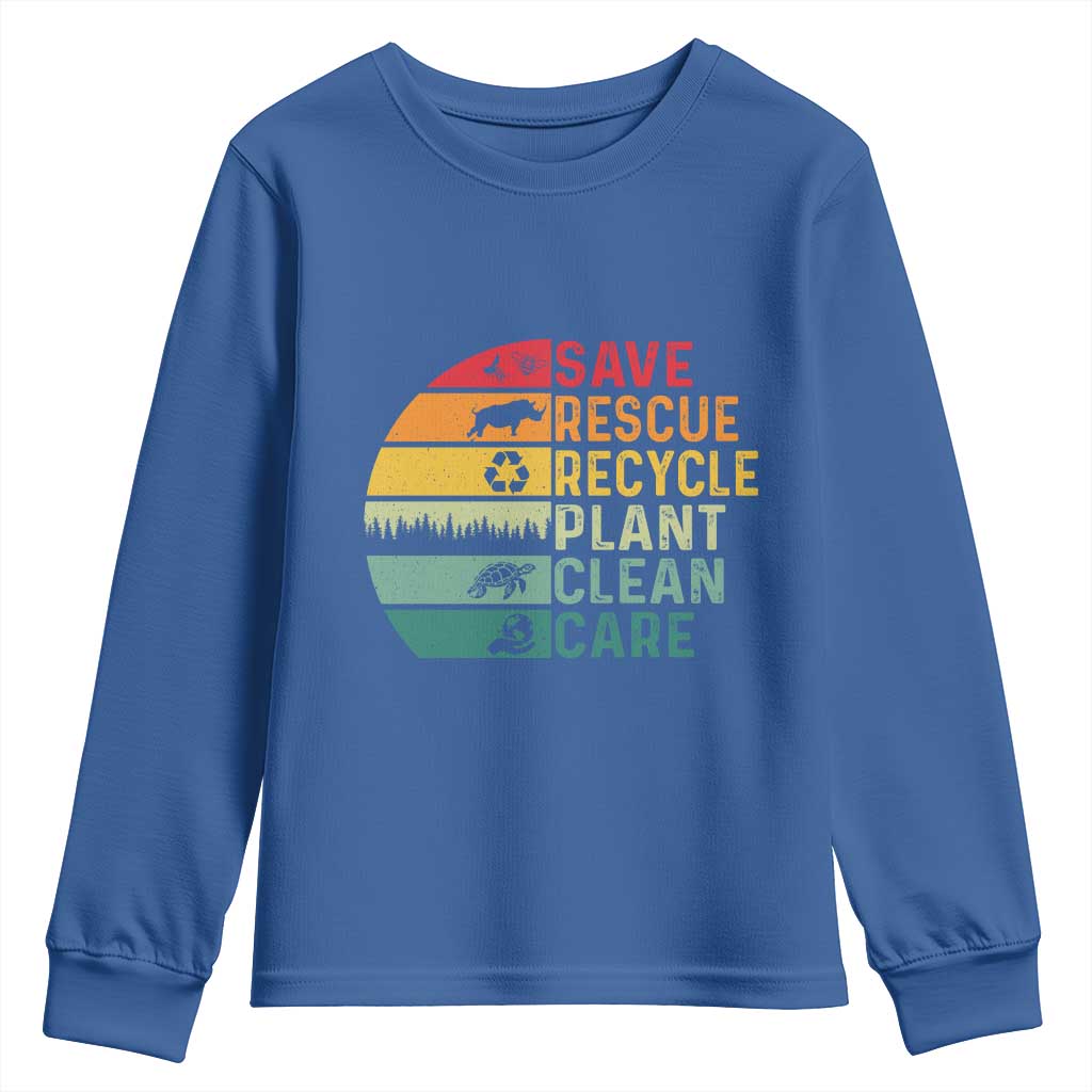 Earth Day Youth Sweatshirt Save Bees Rescue Animals Recycle Plastic