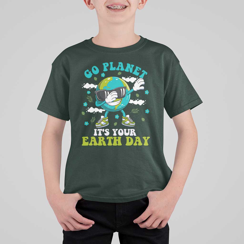 Funny Go Planet It's Your Earth Day T Shirt For Kid Dabbing Earth Flower