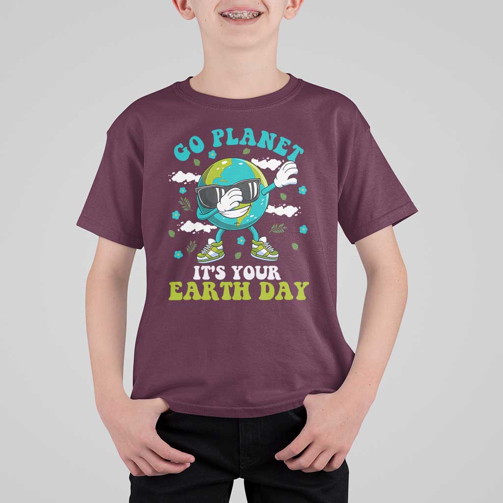 Funny Go Planet It's Your Earth Day T Shirt For Kid Dabbing Earth Flower