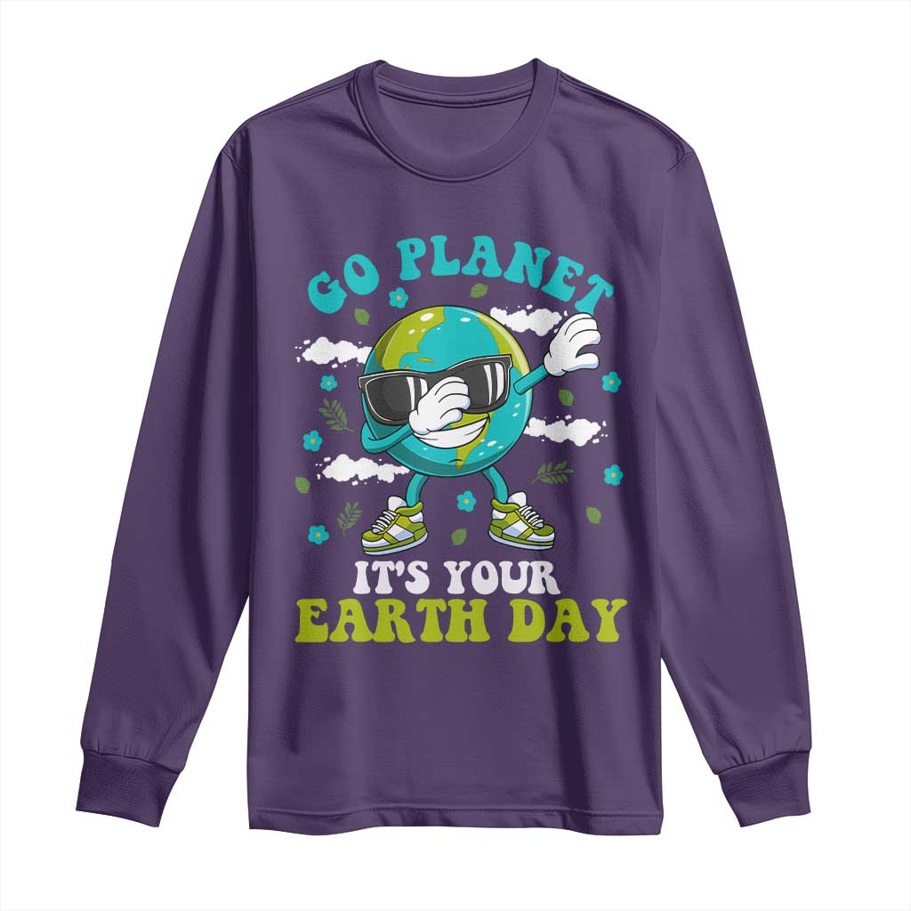 Funny Go Planet It's Your Earth Day Long Sleeve Shirt Dabbing Earth Flower