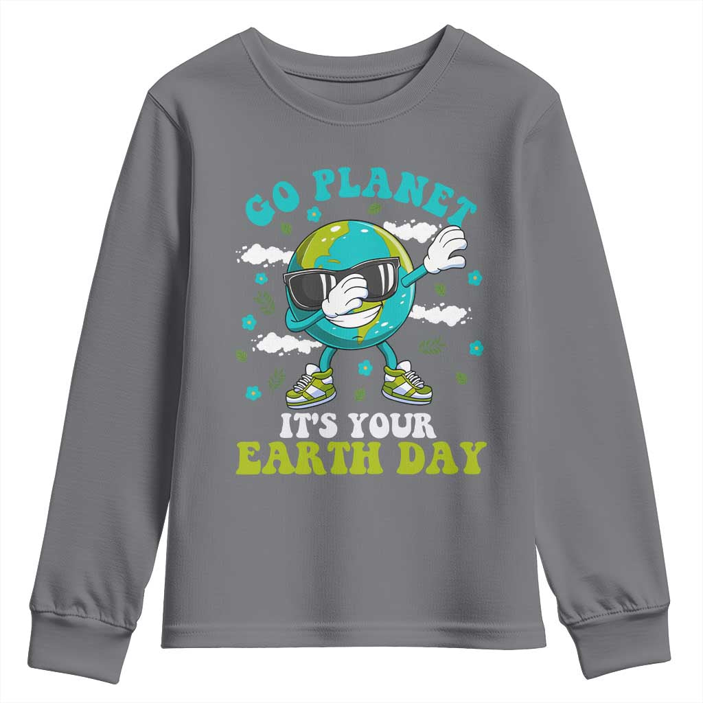 Funny Go Planet It's Your Earth Day Youth Sweatshirt Dabbing Earth Flower