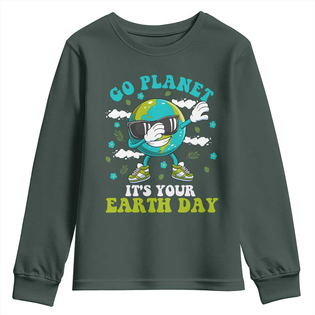 Funny Go Planet It's Your Earth Day Youth Sweatshirt Dabbing Earth Flower