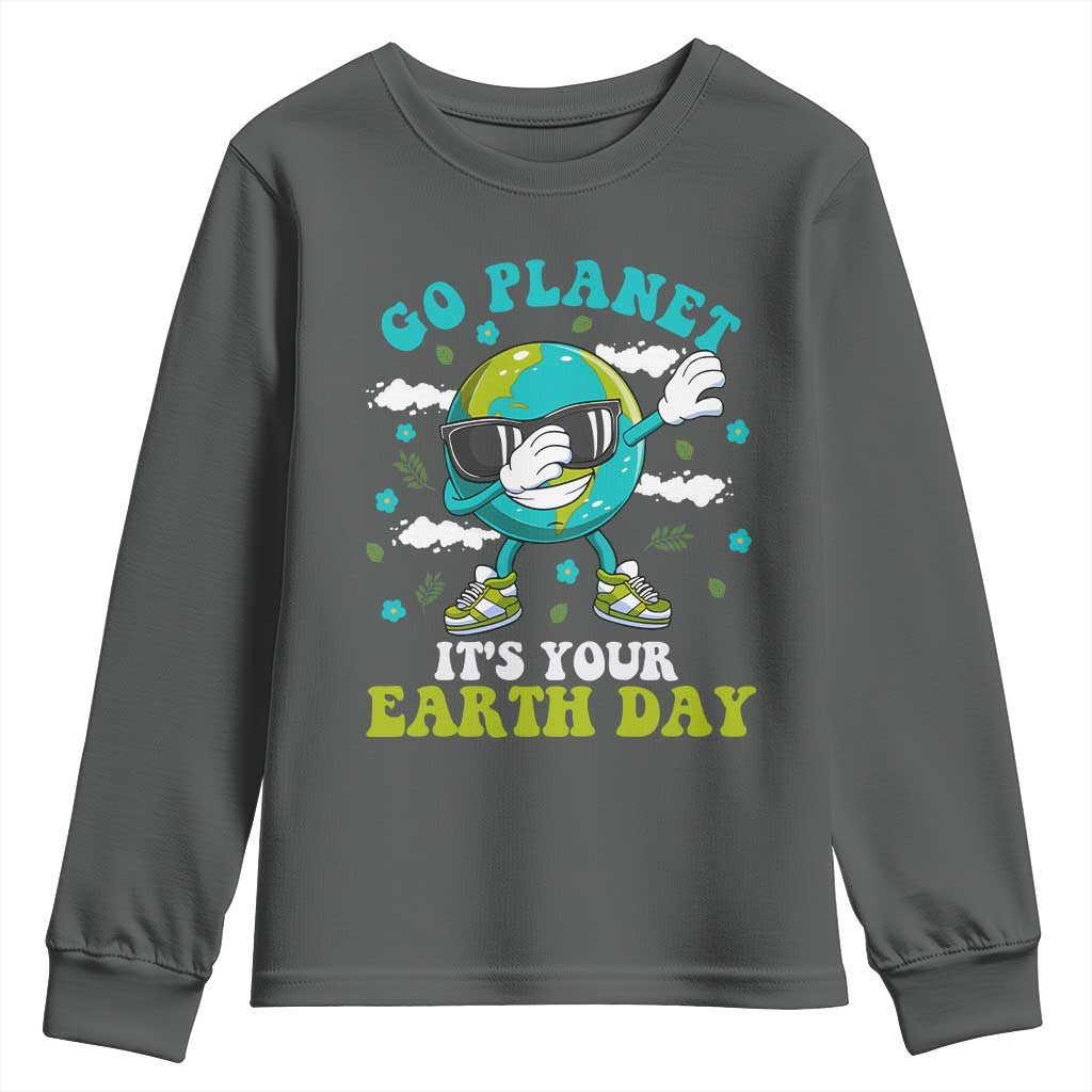 Funny Go Planet It's Your Earth Day Youth Sweatshirt Dabbing Earth Flower