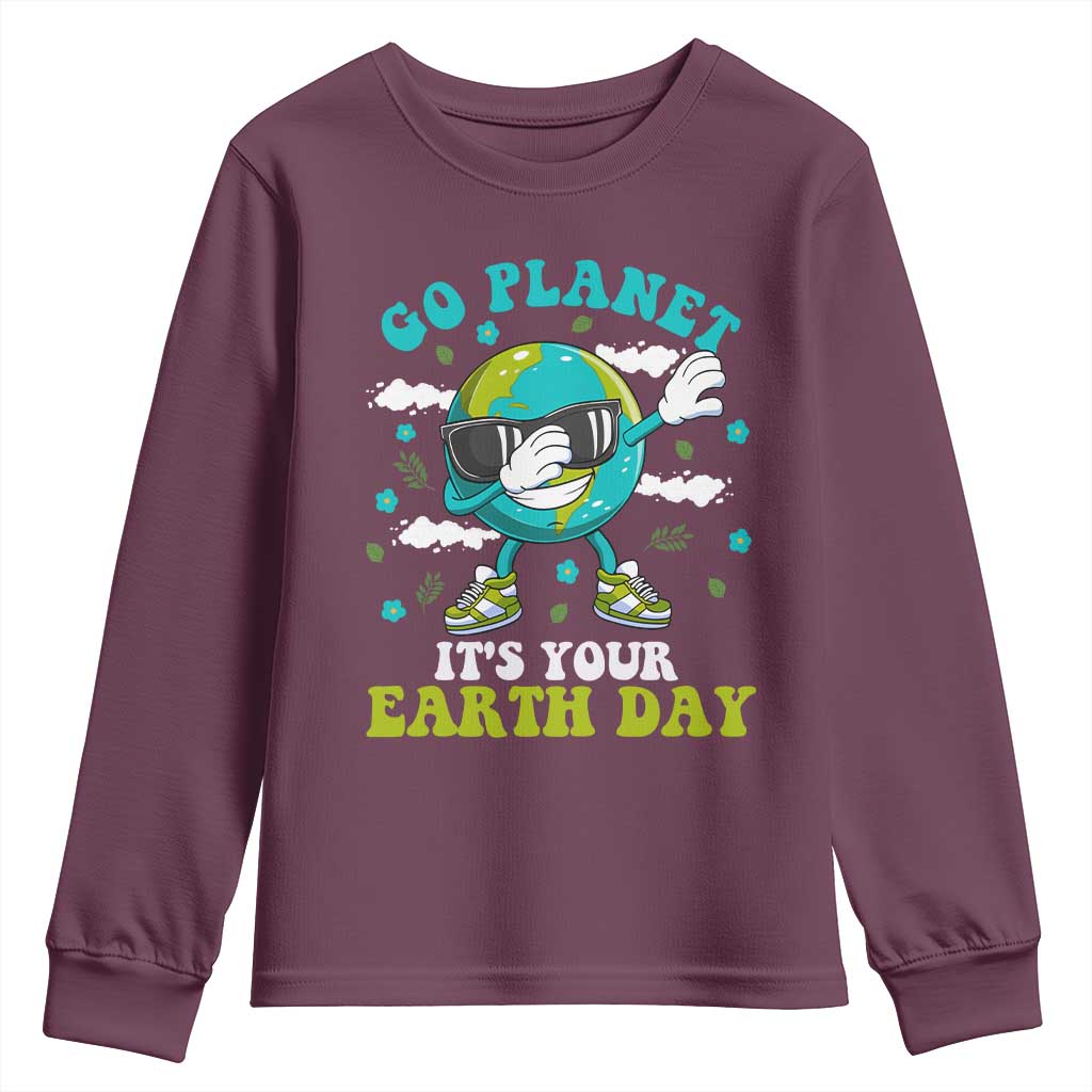 Funny Go Planet It's Your Earth Day Youth Sweatshirt Dabbing Earth Flower