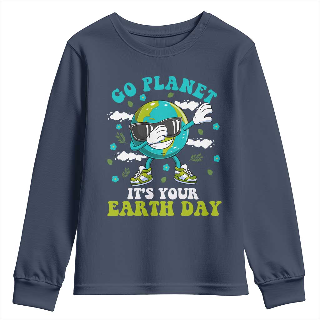 Funny Go Planet It's Your Earth Day Youth Sweatshirt Dabbing Earth Flower
