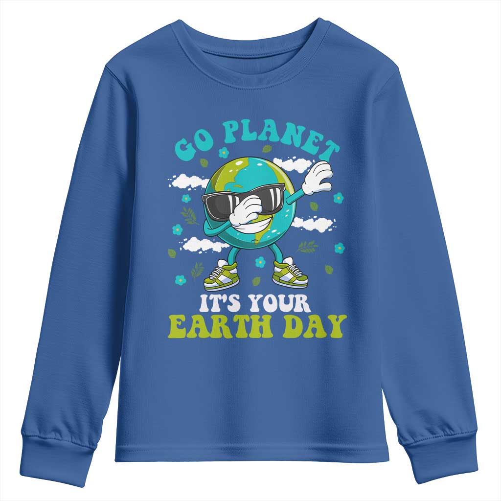 Funny Go Planet It's Your Earth Day Youth Sweatshirt Dabbing Earth Flower