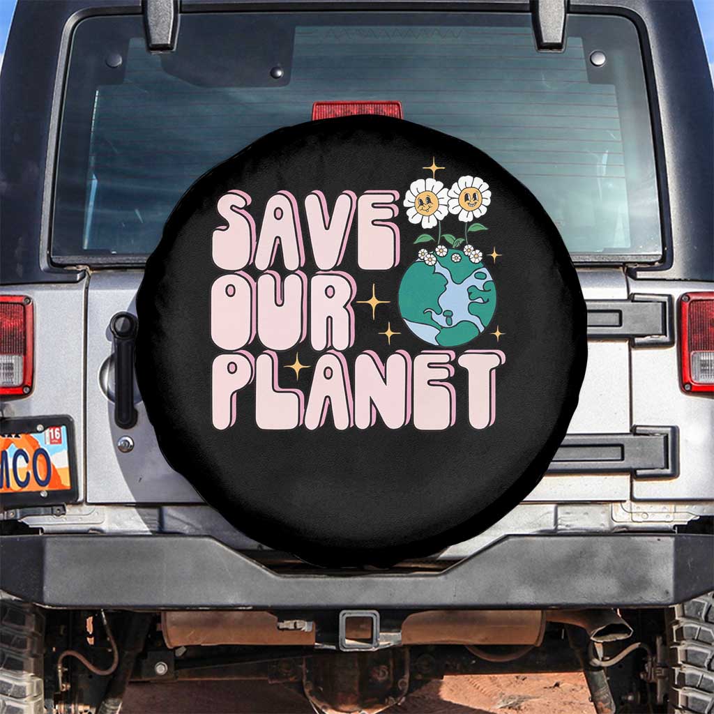 Earth Day Save Our Planet Spare Tire Cover Cute Retro Groove Flower