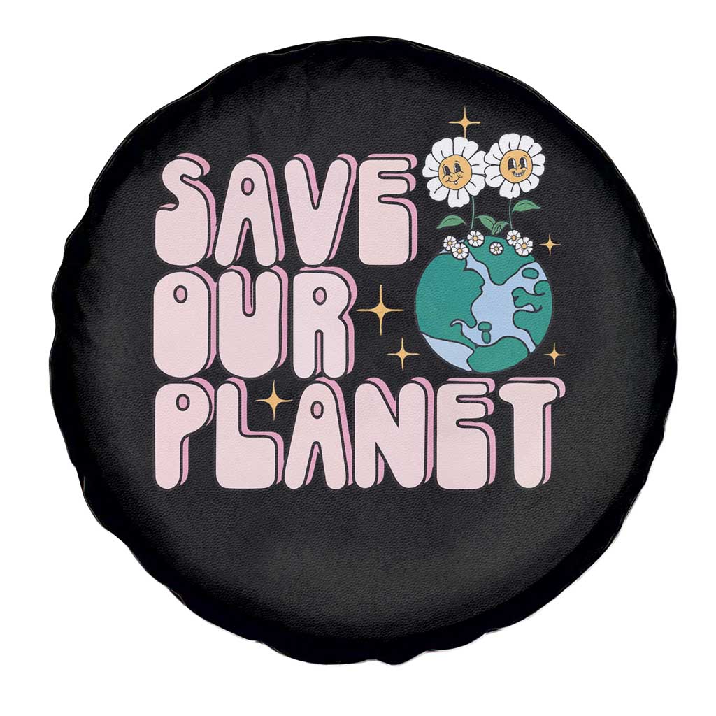 Earth Day Save Our Planet Spare Tire Cover Cute Retro Groove Flower