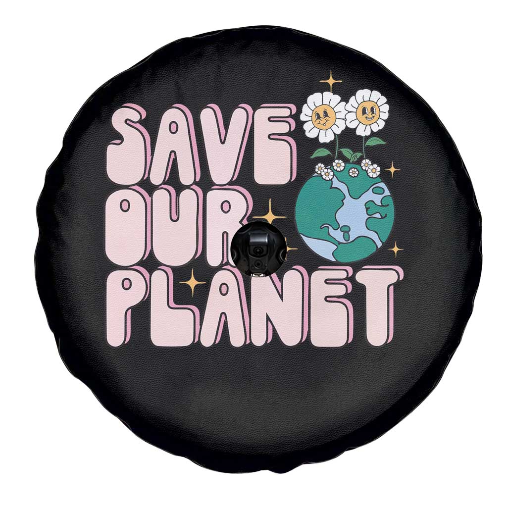 Earth Day Save Our Planet Spare Tire Cover Cute Retro Groove Flower