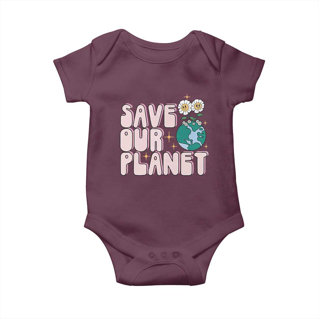 Earth Day Save Our Planet Baby Onesie Cute Retro Groove Flower