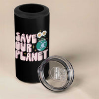 Earth Day Save Our Planet 4 in 1 Can Cooler Tumbler Cute Retro Groove Flower