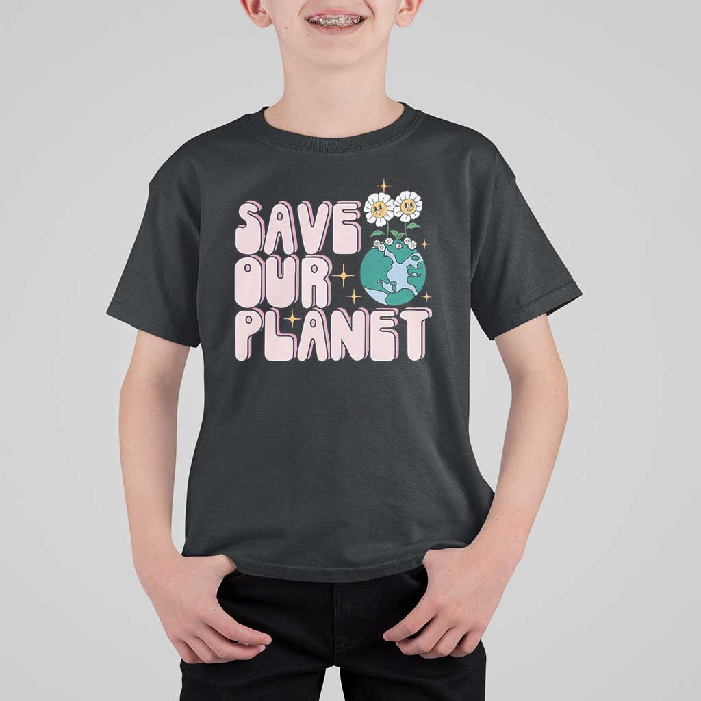 Earth Day Save Our Planet T Shirt For Kid Cute Retro Groove Flower