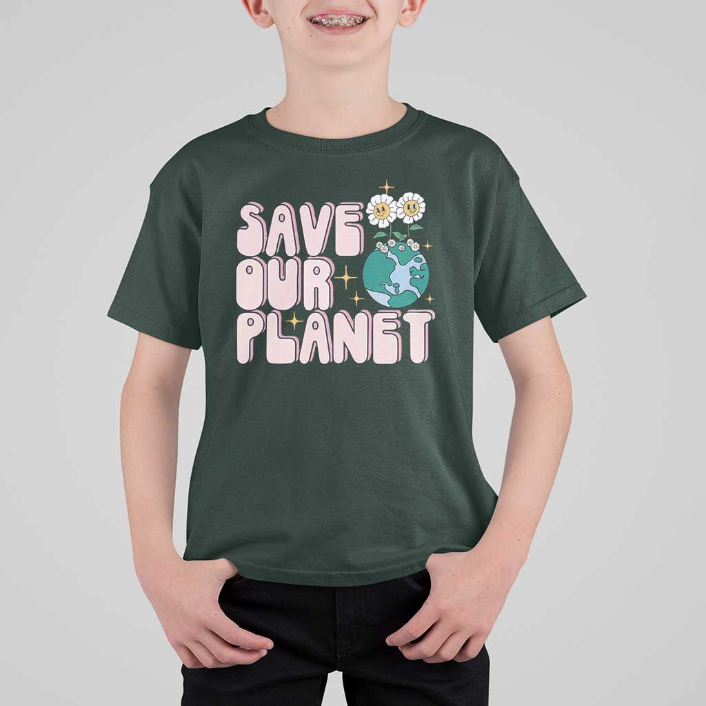 Earth Day Save Our Planet T Shirt For Kid Cute Retro Groove Flower