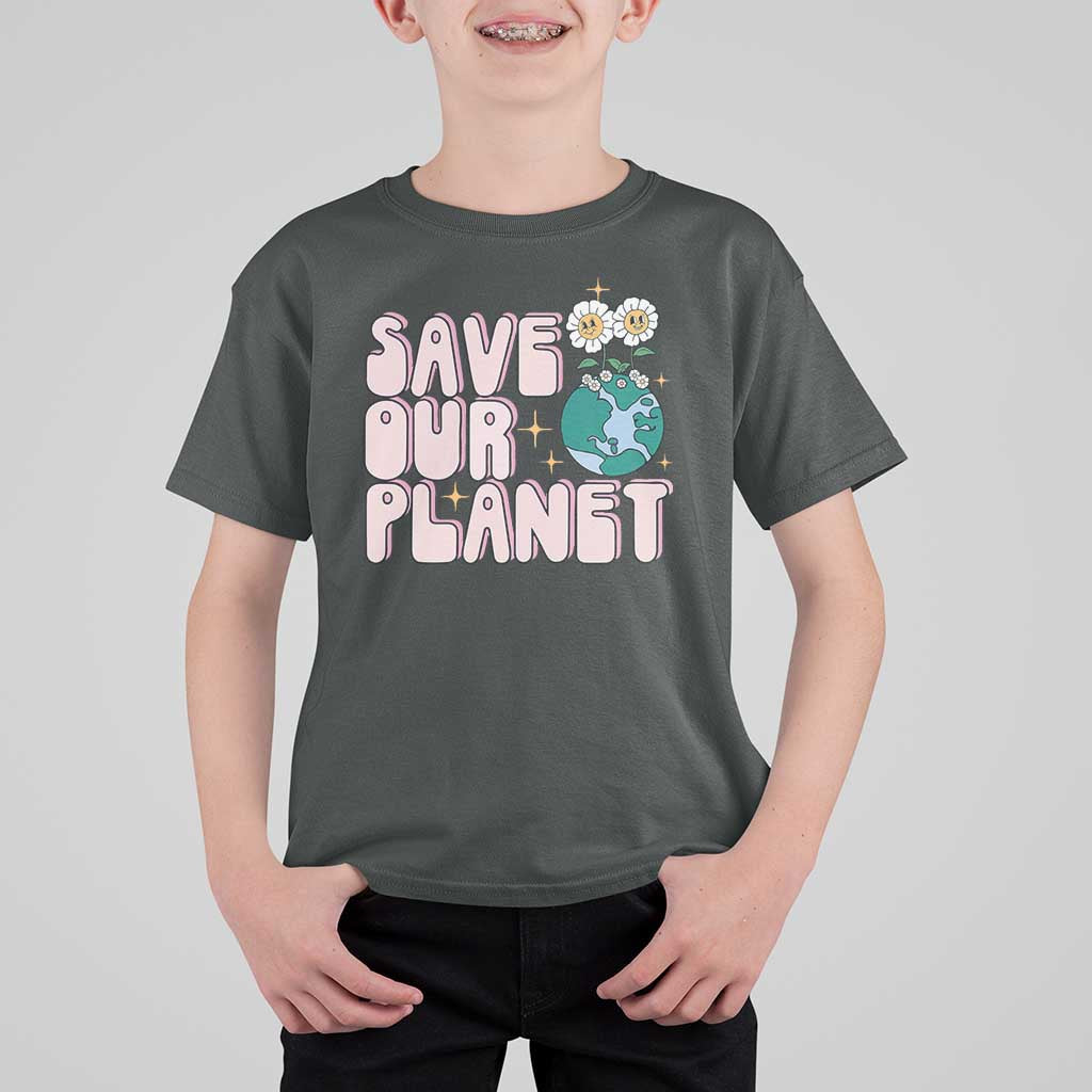 Earth Day Save Our Planet T Shirt For Kid Cute Retro Groove Flower