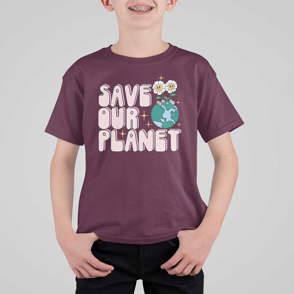 Earth Day Save Our Planet T Shirt For Kid Cute Retro Groove Flower