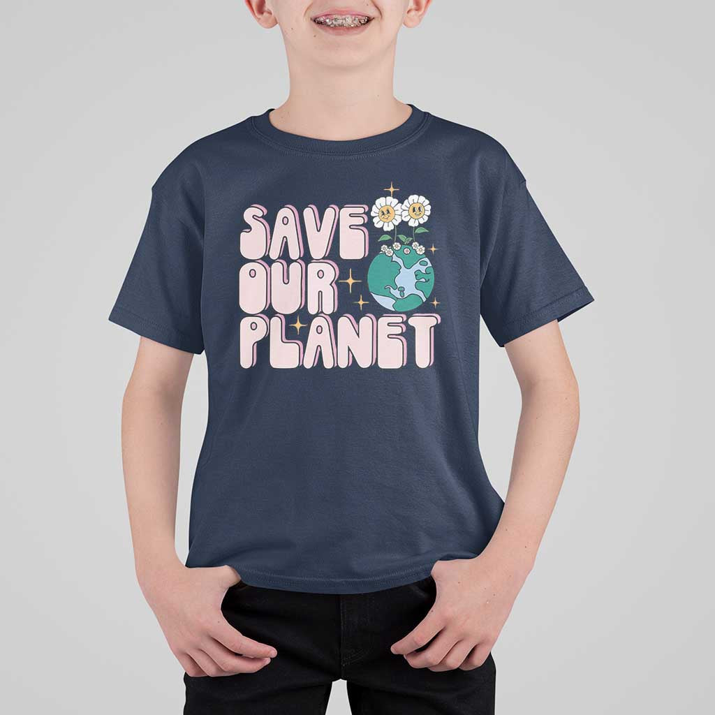 Earth Day Save Our Planet T Shirt For Kid Cute Retro Groove Flower