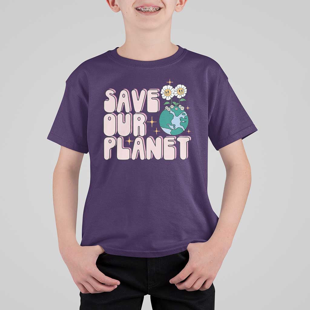 Earth Day Save Our Planet T Shirt For Kid Cute Retro Groove Flower