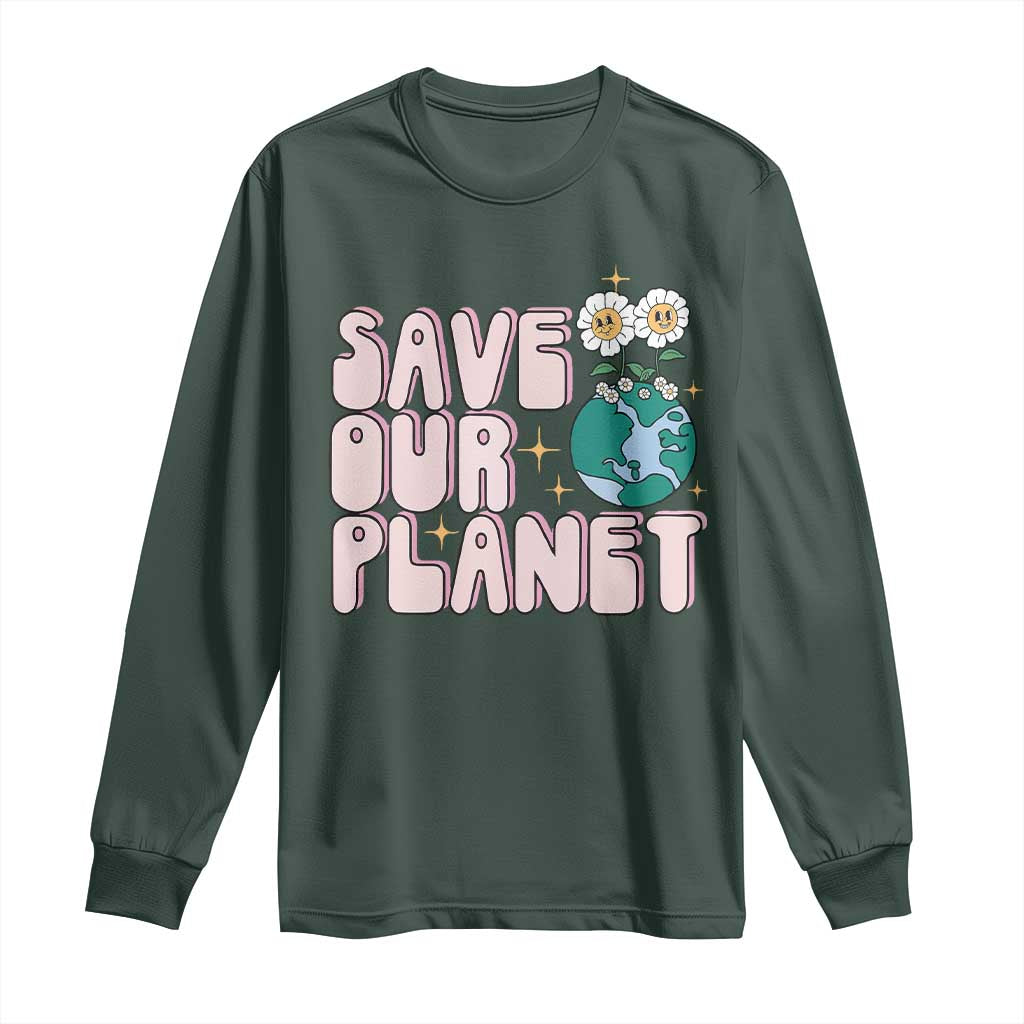 Earth Day Save Our Planet Long Sleeve Shirt Cute Retro Groove Flower