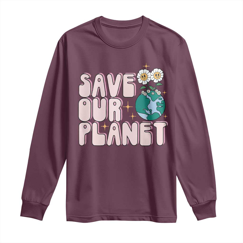 Earth Day Save Our Planet Long Sleeve Shirt Cute Retro Groove Flower