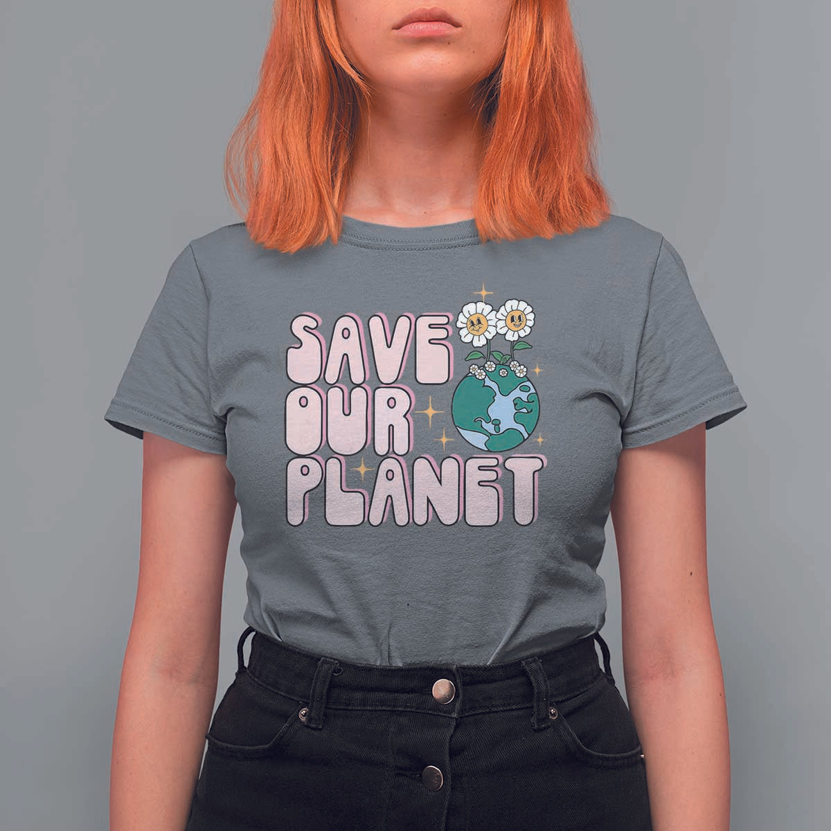 Earth Day Save Our Planet T Shirt For Women Cute Retro Groove Flower