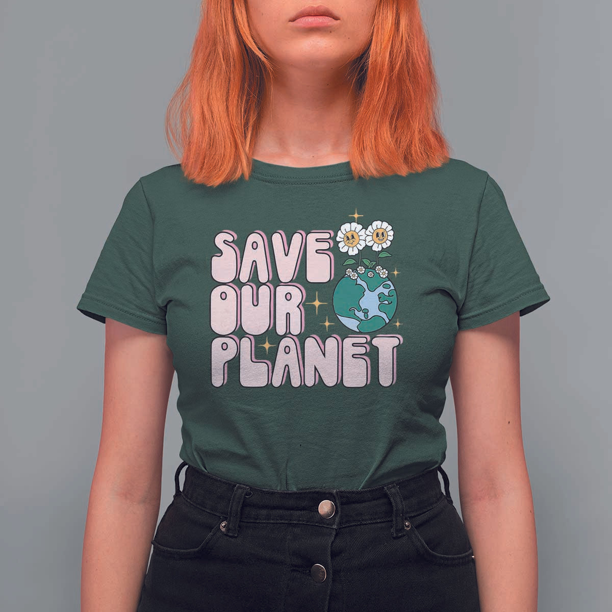 Earth Day Save Our Planet T Shirt For Women Cute Retro Groove Flower
