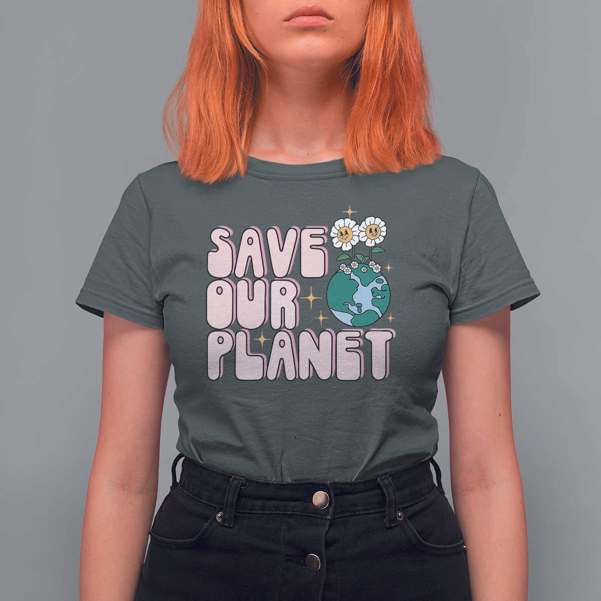 Earth Day Save Our Planet T Shirt For Women Cute Retro Groove Flower