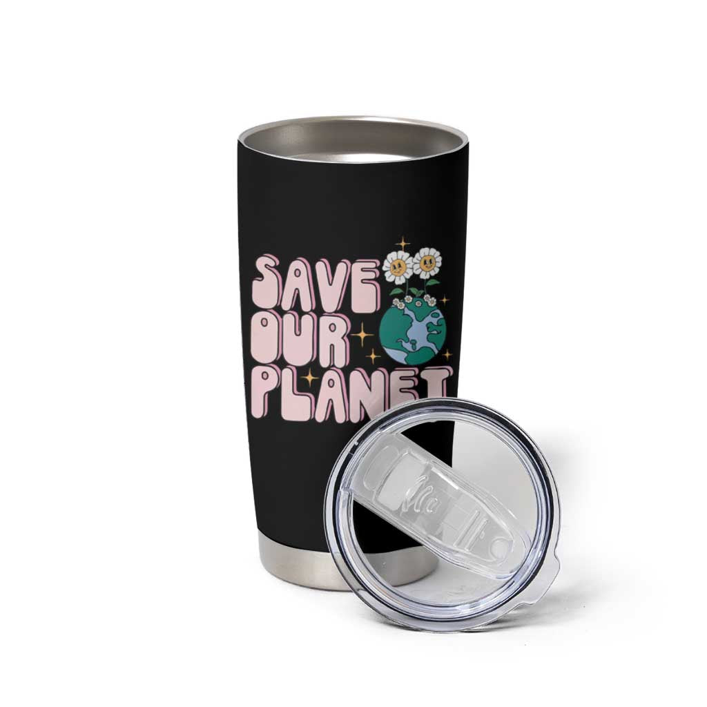 Earth Day Save Our Planet Tumbler Cup Cute Retro Groove Flower