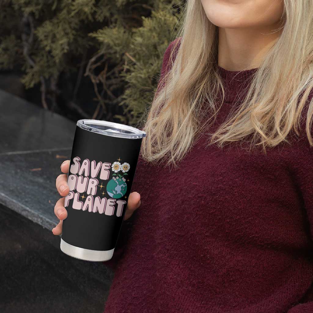Earth Day Save Our Planet Tumbler Cup Cute Retro Groove Flower