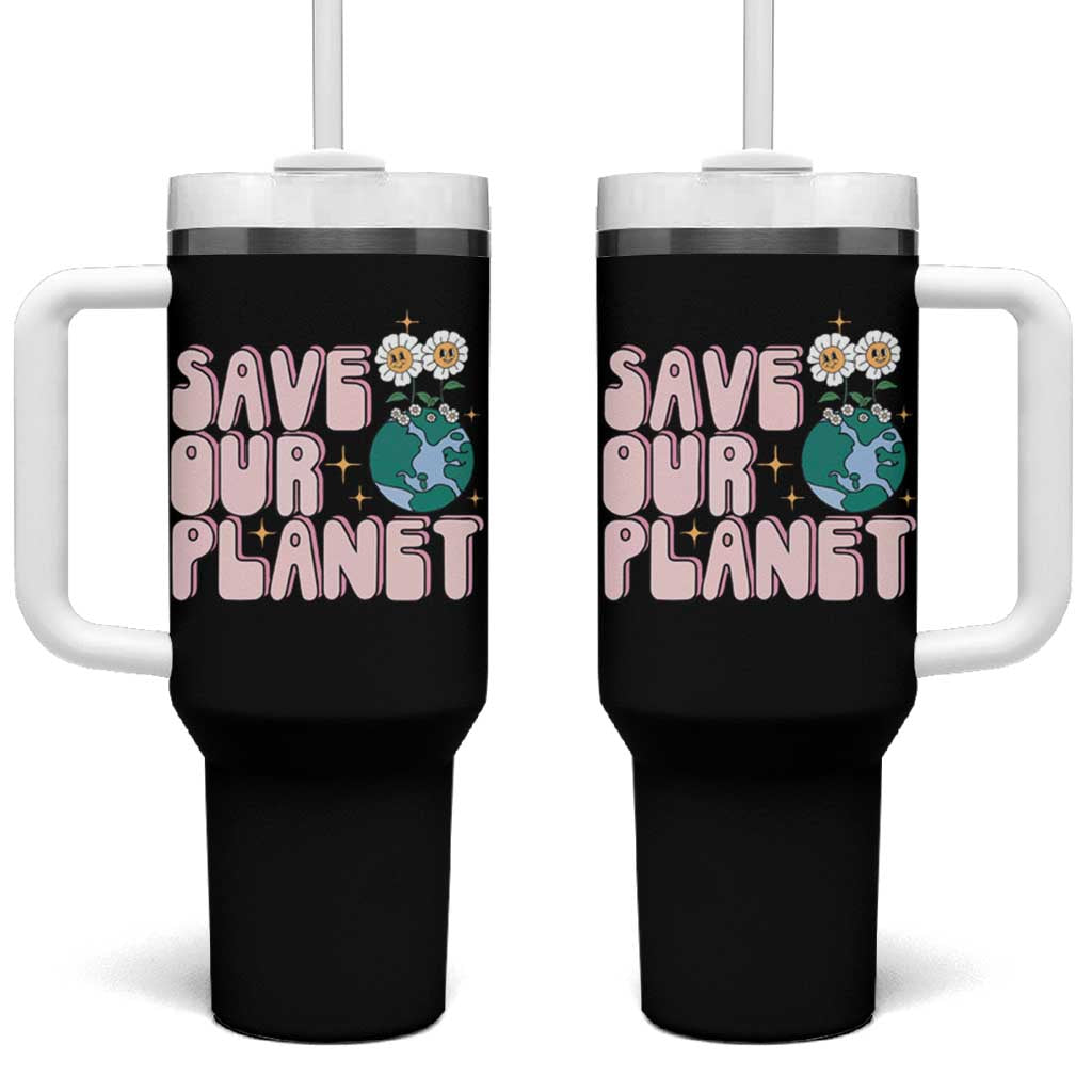 Earth Day Save Our Planet Tumbler With Handle Cute Retro Groove Flower