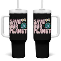 Earth Day Save Our Planet Tumbler With Handle Cute Retro Groove Flower