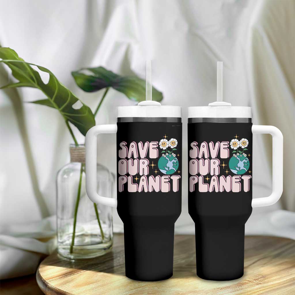 Earth Day Save Our Planet Tumbler With Handle Cute Retro Groove Flower