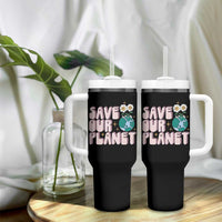 Earth Day Save Our Planet Tumbler With Handle Cute Retro Groove Flower