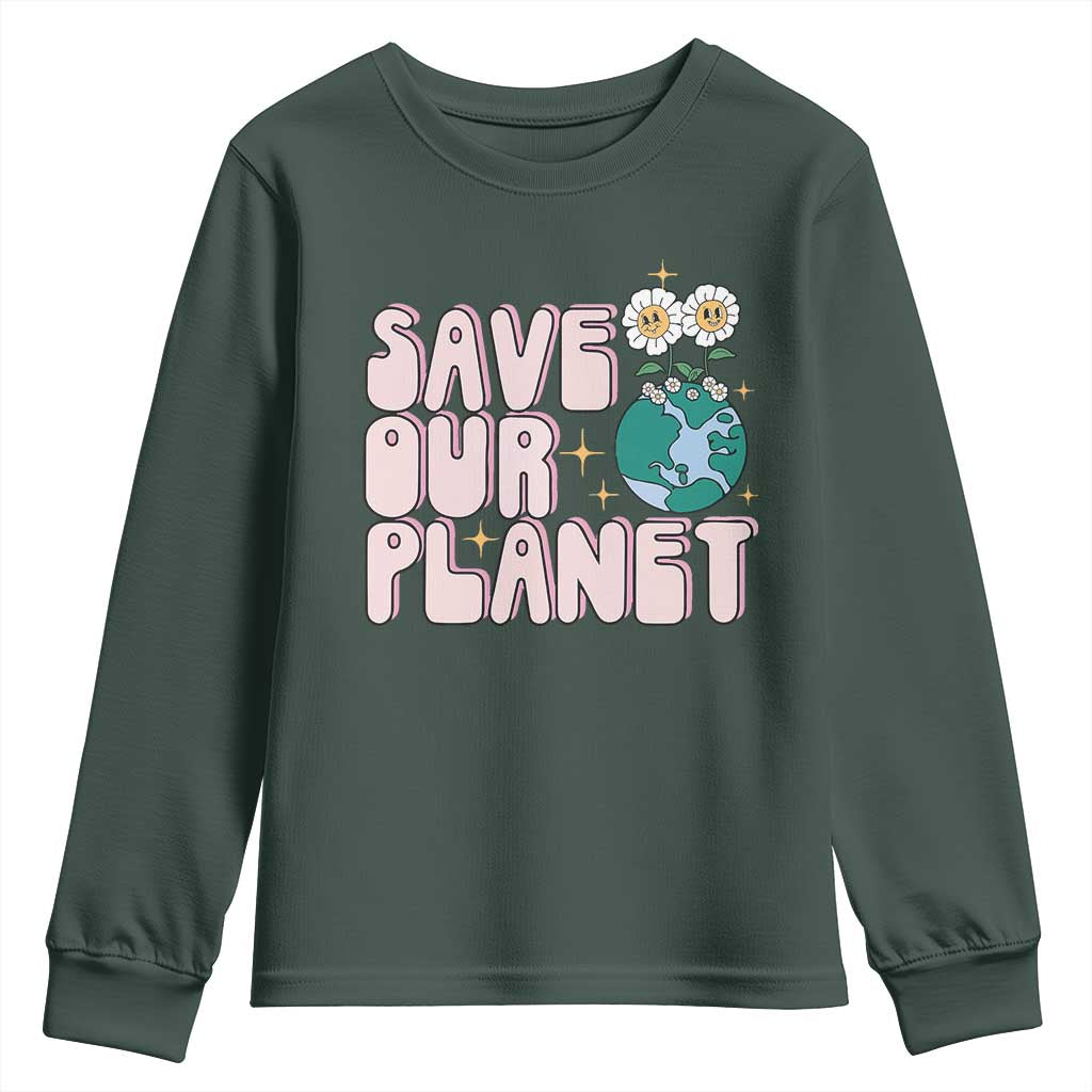 Earth Day Save Our Planet Youth Sweatshirt Cute Retro Groove Flower
