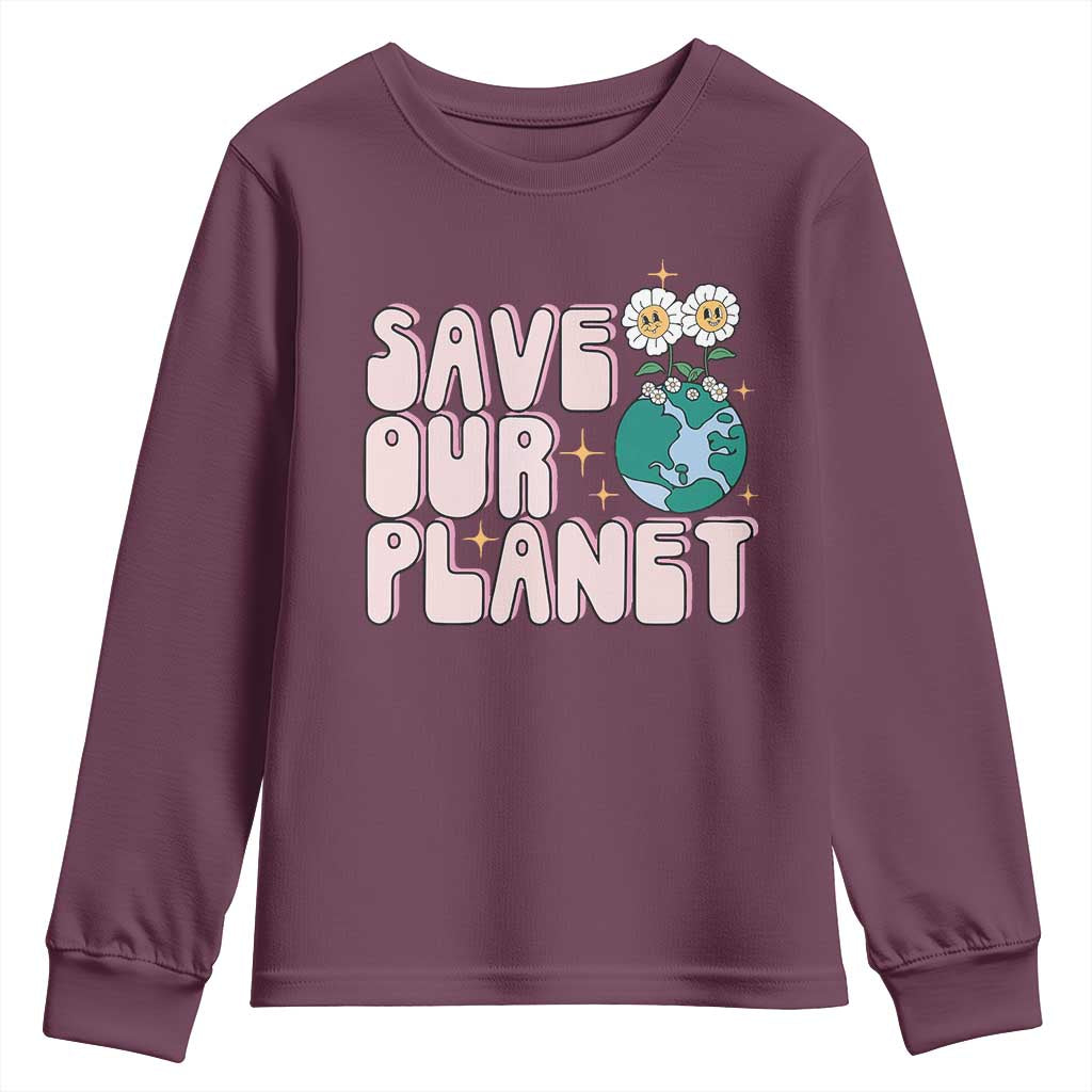 Earth Day Save Our Planet Youth Sweatshirt Cute Retro Groove Flower