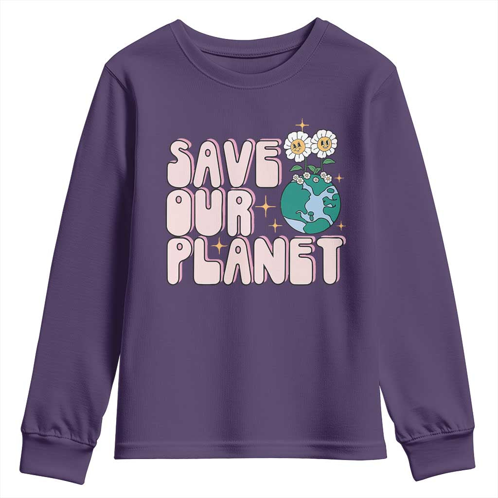 Earth Day Save Our Planet Youth Sweatshirt Cute Retro Groove Flower
