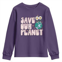 Earth Day Save Our Planet Youth Sweatshirt Cute Retro Groove Flower