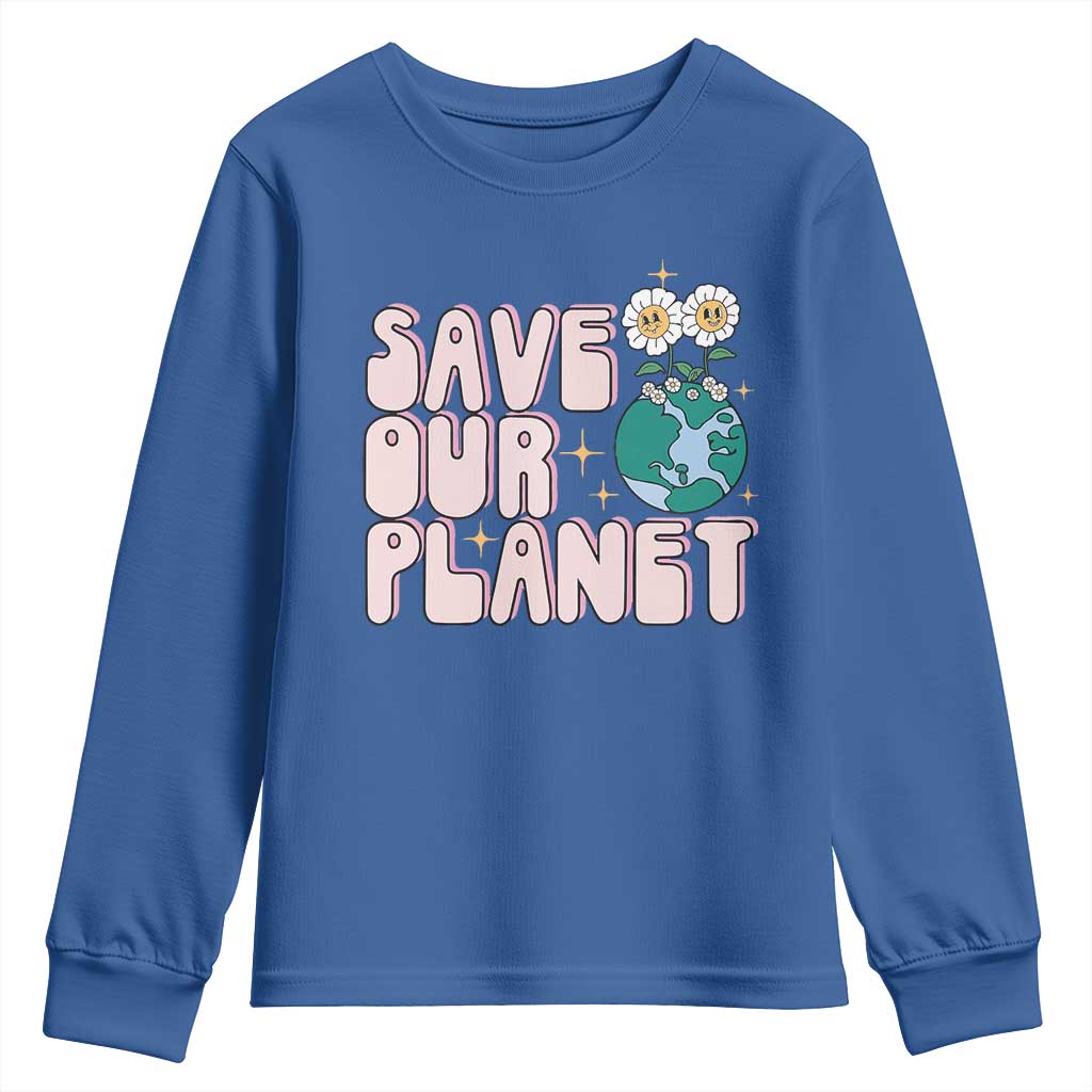 Earth Day Save Our Planet Youth Sweatshirt Cute Retro Groove Flower