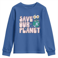 Earth Day Save Our Planet Youth Sweatshirt Cute Retro Groove Flower