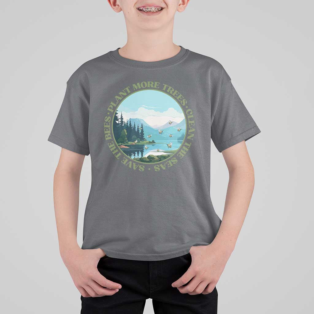 Earth Day T Shirt For Kid Save The Bees Plant More Trees Clean The Seas