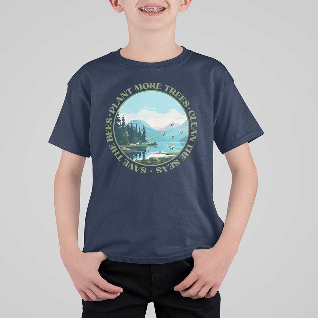 Earth Day T Shirt For Kid Save The Bees Plant More Trees Clean The Seas