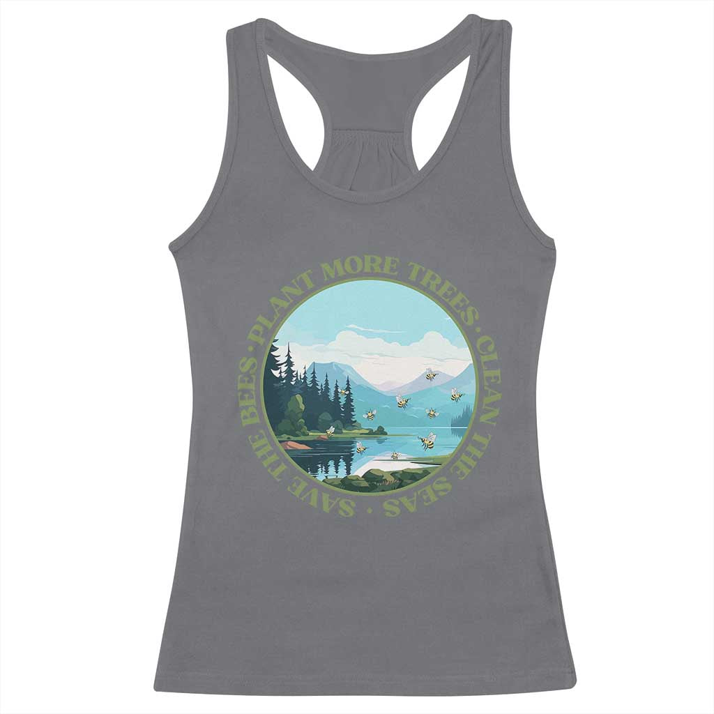 Earth Day Racerback Tank Top Save The Bees Plant More Trees Clean The Seas