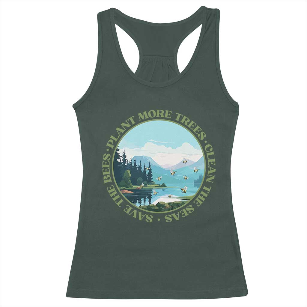 Earth Day Racerback Tank Top Save The Bees Plant More Trees Clean The Seas