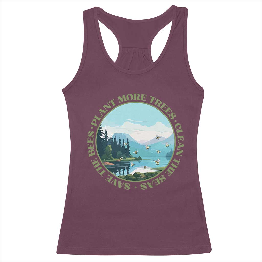 Earth Day Racerback Tank Top Save The Bees Plant More Trees Clean The Seas