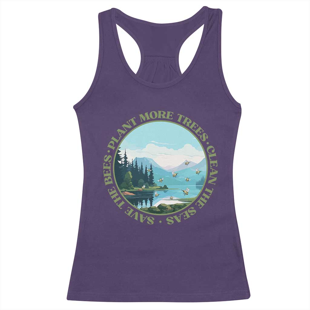 Earth Day Racerback Tank Top Save The Bees Plant More Trees Clean The Seas