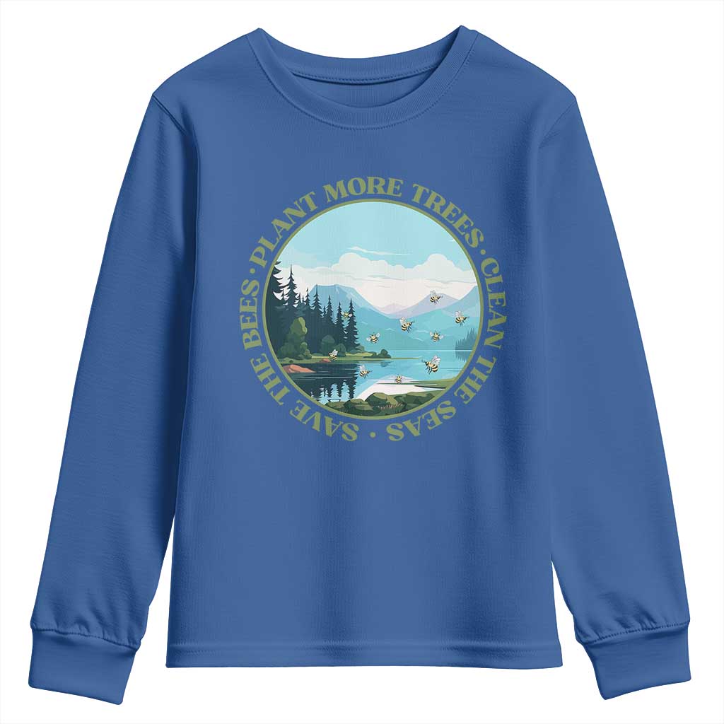 Earth Day Youth Sweatshirt Save The Bees Plant More Trees Clean The Seas