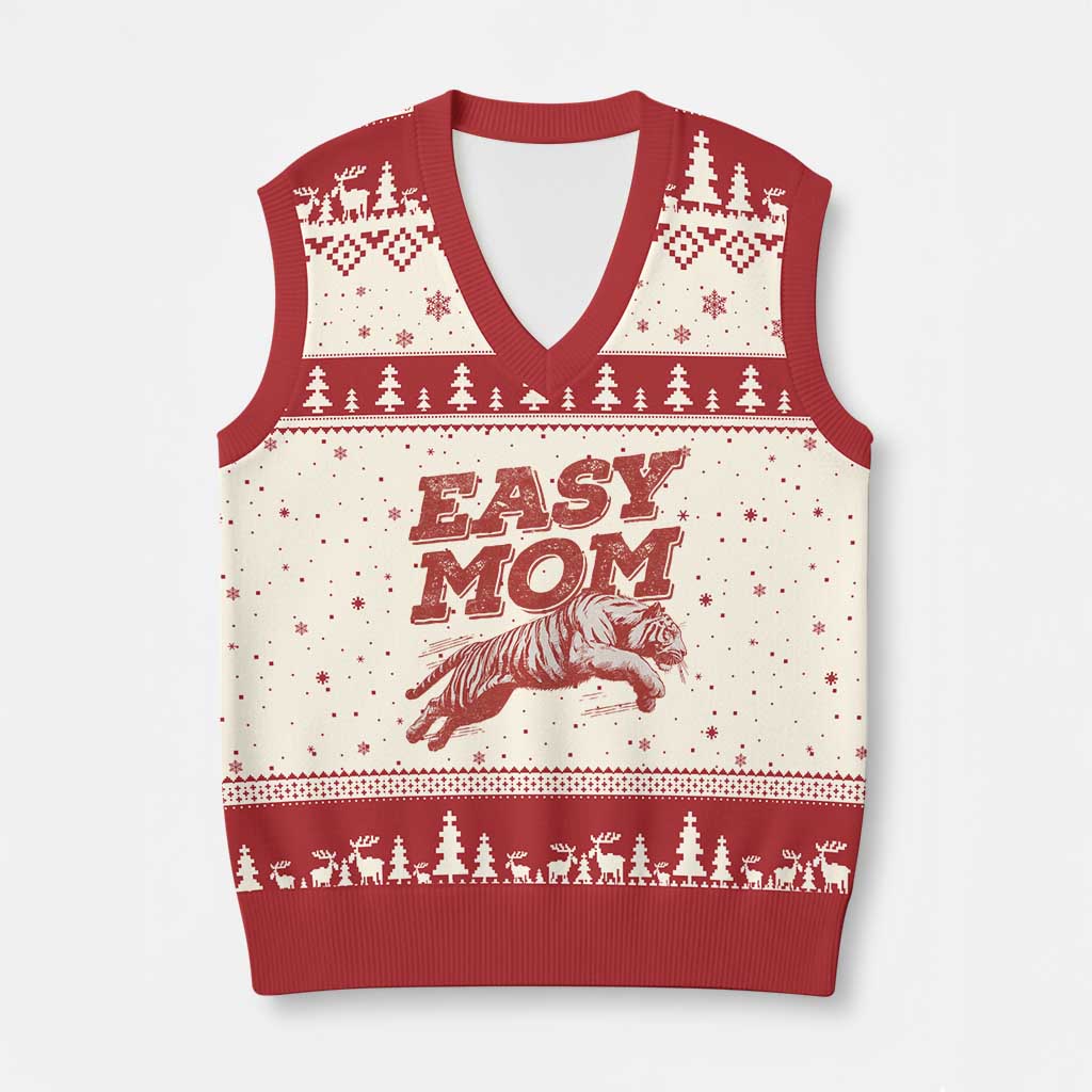 Easy Tiger Mom V-Neck Knit Sweater Vest Vintage Boho Distressed Aesthetic Mother's Day Gifts