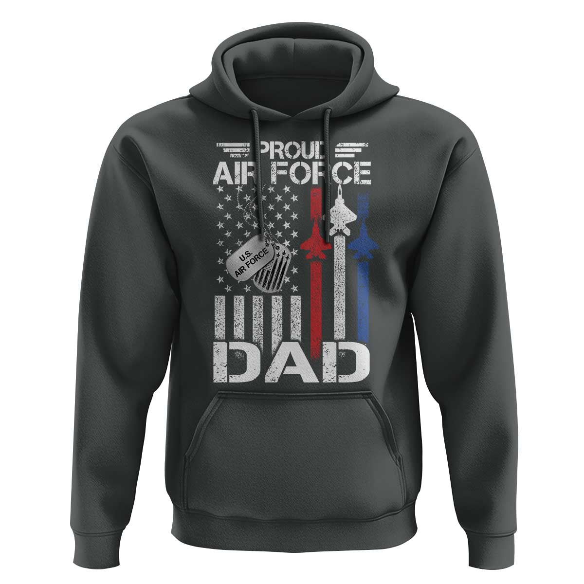 Proud Air Force Dad Hoodie Military Army Father Vintage American Flag