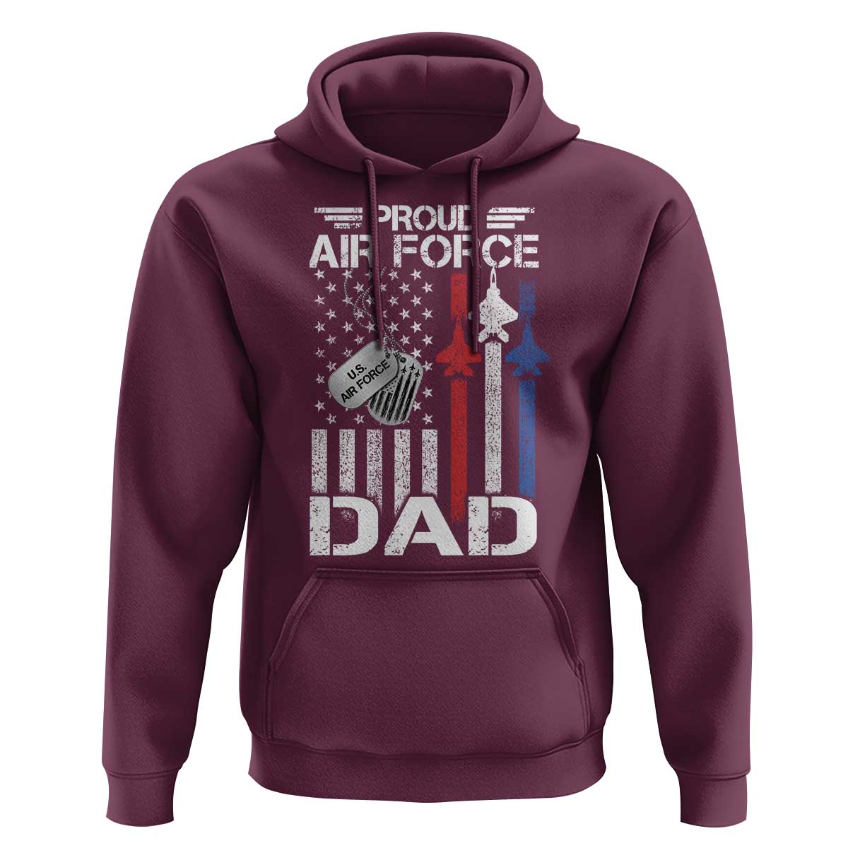 Proud Air Force Dad Hoodie Military Army Father Vintage American Flag