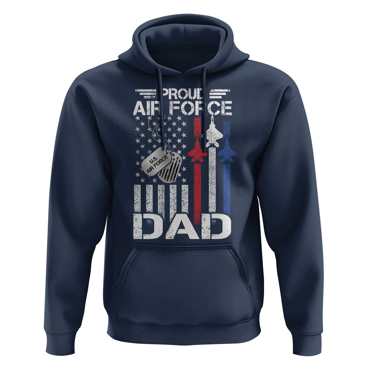 Proud Air Force Dad Hoodie Military Army Father Vintage American Flag